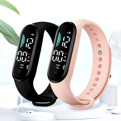 Relógio de pulso digital LED eletrônico feminino, relógio esportivo impermeável, pulseira simples de silicone, relógio casual, moda