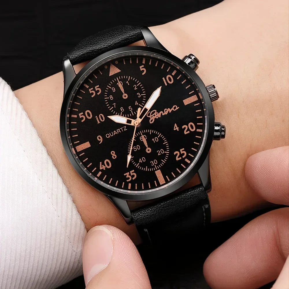 Reloj de pulsera de cuarzo para hombre, correa de cuero marrón, informal, de lujo, sin caja, 4 unidades, 2 unidades, 1 unidad 