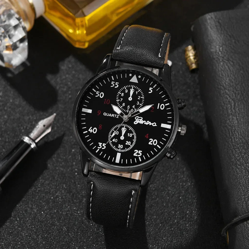 Reloj de pulsera de cuarzo para hombre, correa de cuero marrón, informal, de lujo, sin caja, 4 unidades, 2 unidades, 1 unidad 