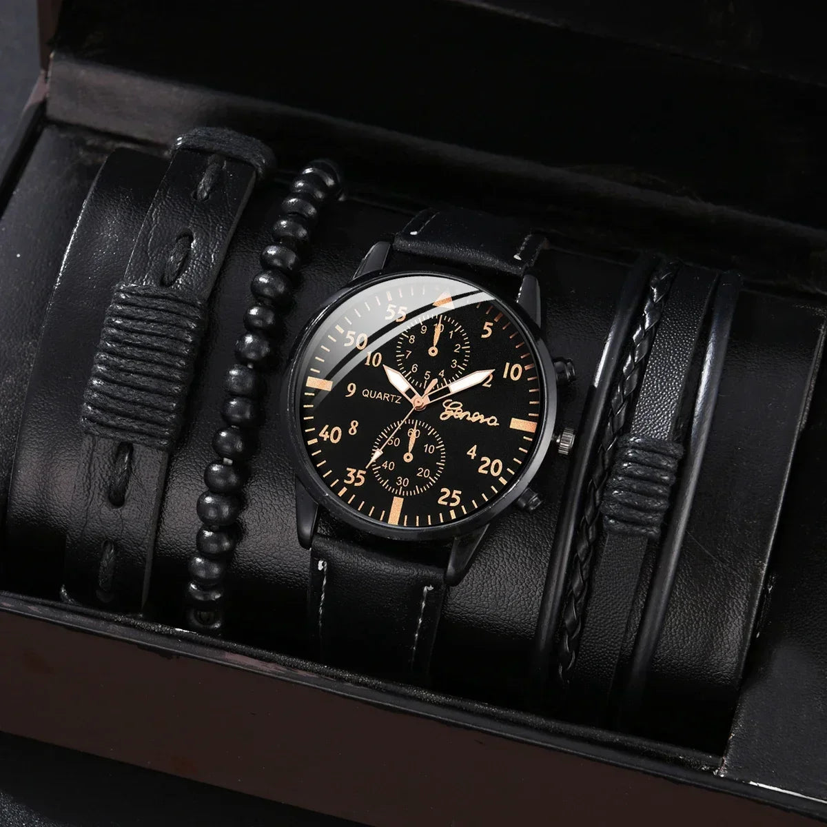 Reloj de pulsera de cuarzo para hombre, correa de cuero marrón, informal, de lujo, sin caja, 4 unidades, 2 unidades, 1 unidad 