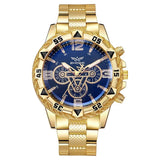 Men's large dial quartz watch steel strap blue light three eyes classic wristwatch luxury 
