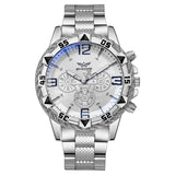 Men's large dial quartz watch steel strap blue light three eyes classic wristwatch luxury 