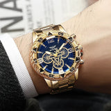 Men's large dial quartz watch steel strap blue light three eyes classic wristwatch luxury 