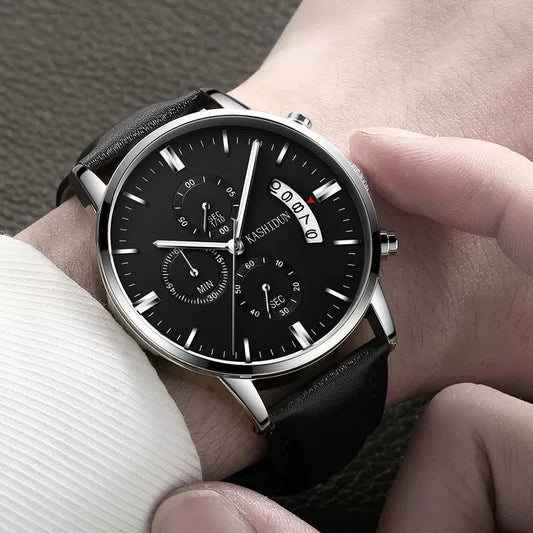 Reloj de cuarzo de lujo para hombre, marca minimalista, informal, correa de cuero, calendario digital, reloj de pulsera 