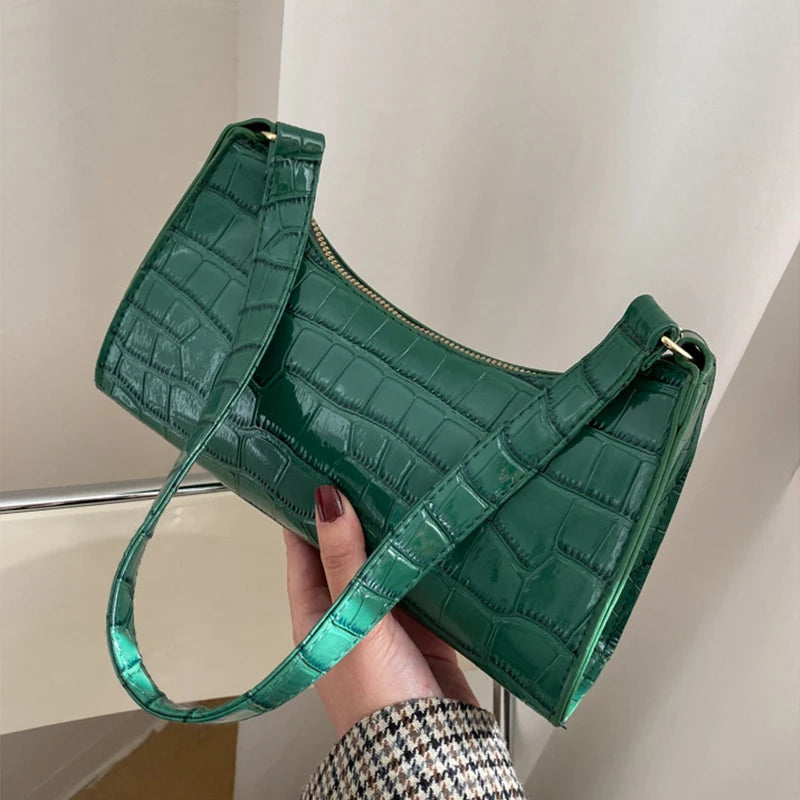 Retro Alligator Pattern PU Leather Handbags for Ladies, Female Small Purse, Armpit Shoulder Bags, High Quality Clutch Totes Bag 