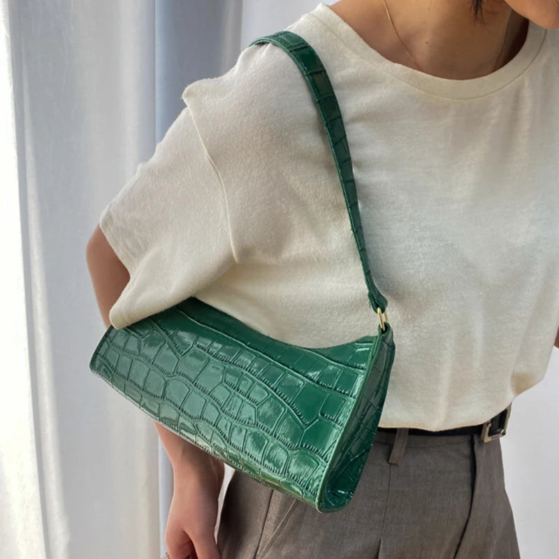 Retro Alligator Pattern PU Leather Handbags for Ladies, Female Small Purse, Armpit Shoulder Bags, High Quality Clutch Totes Bag 