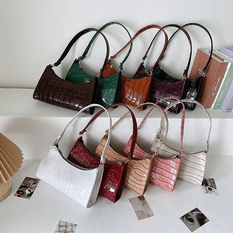Retro Alligator Pattern PU Leather Handbags for Ladies, Female Small Purse, Armpit Shoulder Bags, High Quality Clutch Totes Bag 