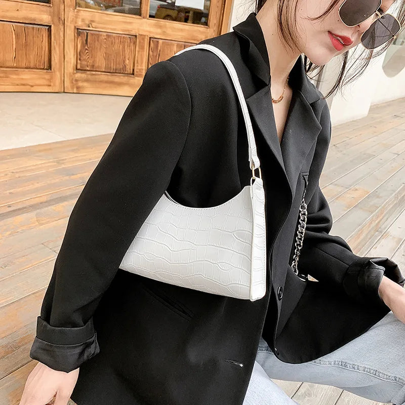 Retro Alligator Pattern PU Leather Handbags for Ladies, Female Small Purse, Armpit Shoulder Bags, High Quality Clutch Totes Bag 