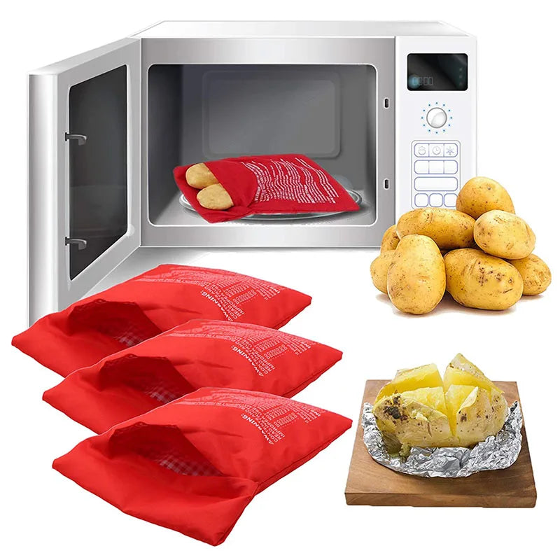 Bolsa reutilizable para microondas, bolsa roja horneada, exprés, papas perfectas, 4 minutos 