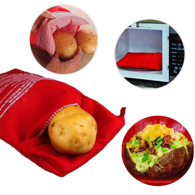 Bolsa reutilizable para microondas, bolsa roja horneada, exprés, papas perfectas, 4 minutos 