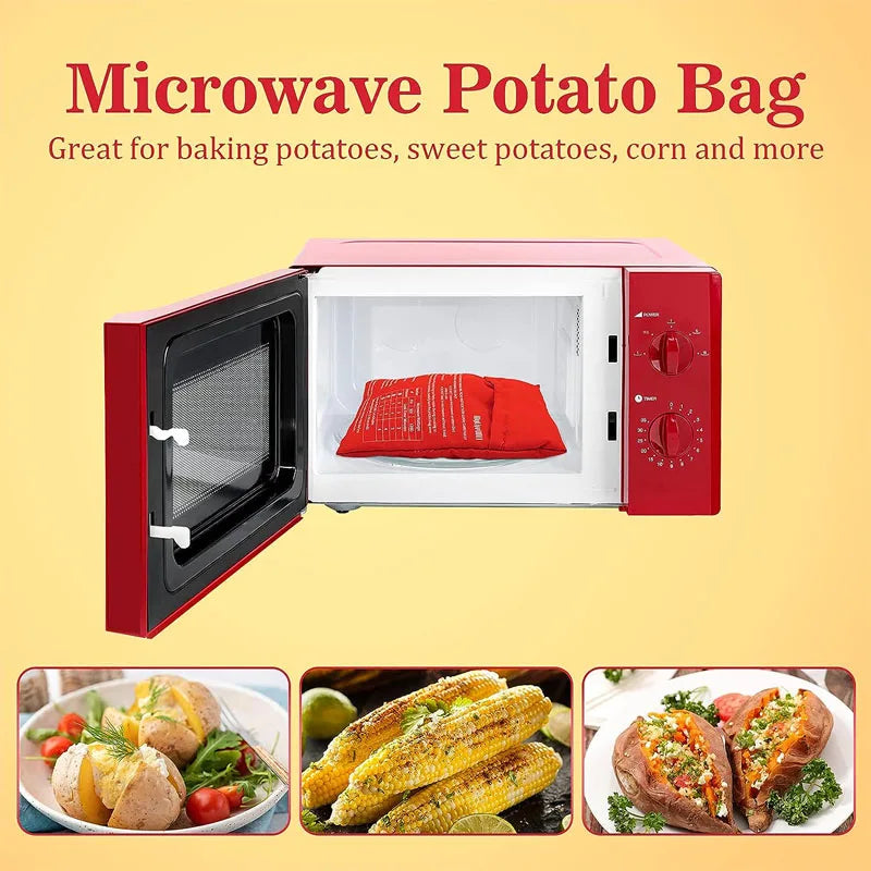 Bolsa reutilizable para microondas, bolsa roja horneada, exprés, papas perfectas, 4 minutos 