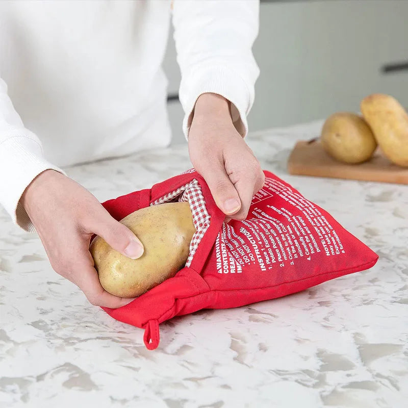 Bolsa reutilizable para microondas, bolsa roja horneada, exprés, papas perfectas, 4 minutos 