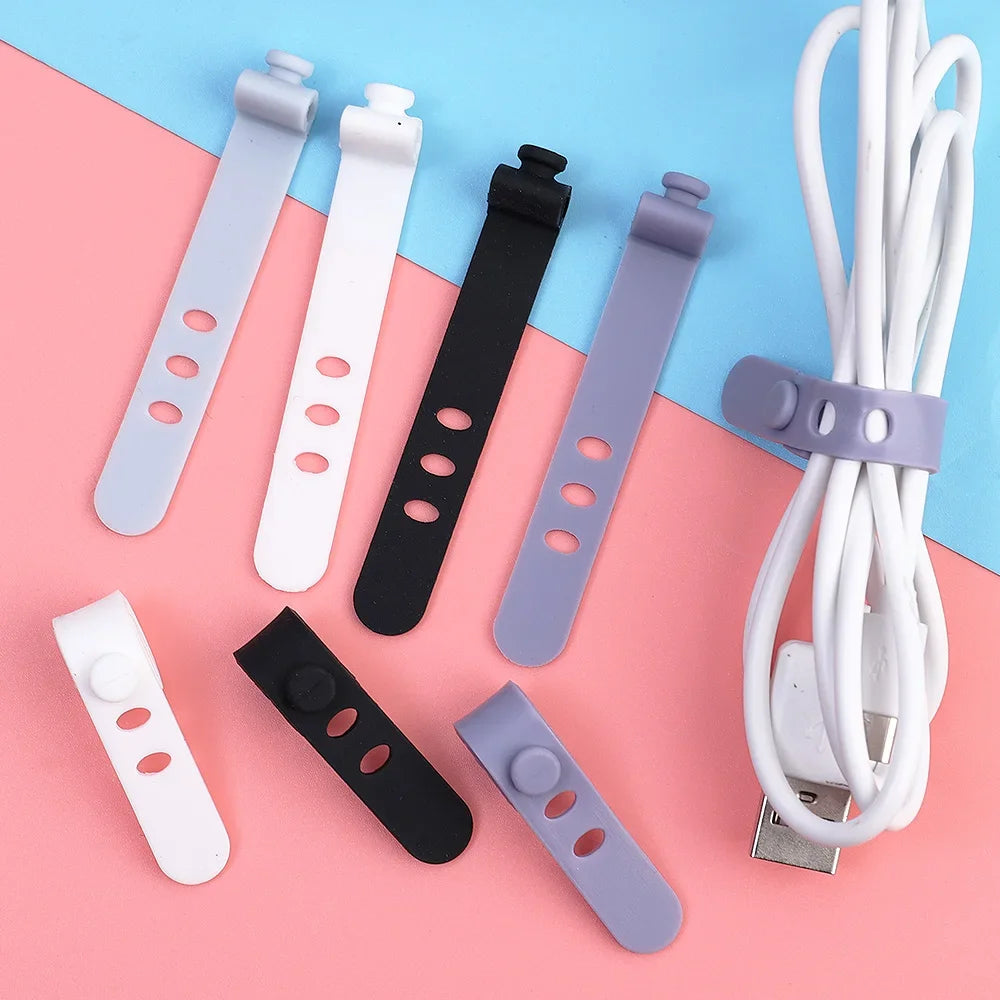 Reutilizável Cable Organizer, fone de ouvido Clip, Carregador Cord Management, 3 Hole Linha Titular Armazenamento, Bobbin Winder Correias, 5pcs