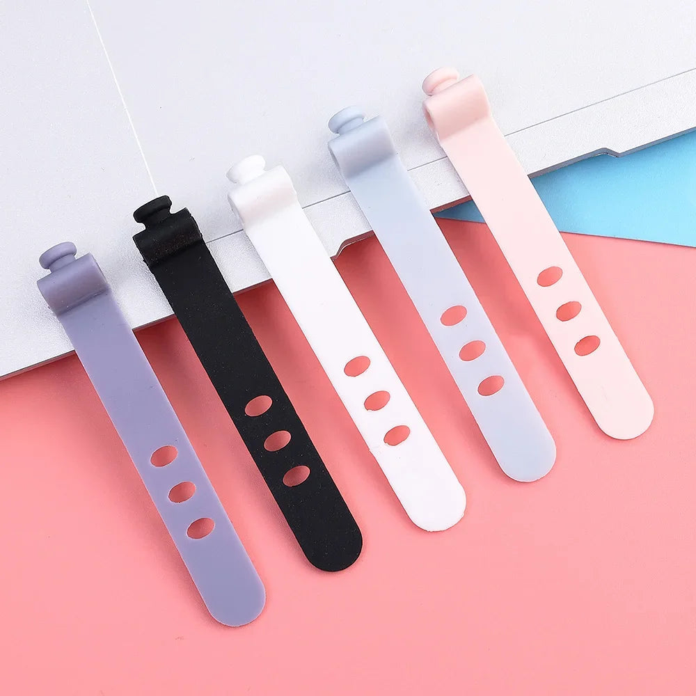 Reutilizável Cable Organizer, fone de ouvido Clip, Carregador Cord Management, 3 Hole Linha Titular Armazenamento, Bobbin Winder Correias, 5pcs
