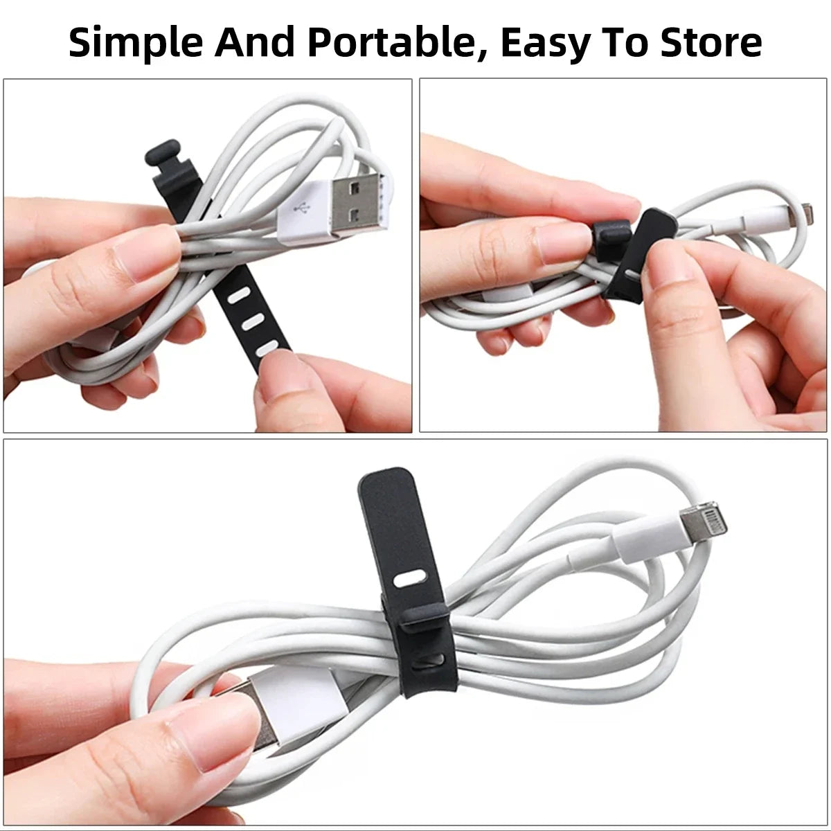 Reutilizável Cable Organizer, fone de ouvido Clip, Carregador Cord Management, 3 Hole Linha Titular Armazenamento, Bobbin Winder Correias, 5pcs