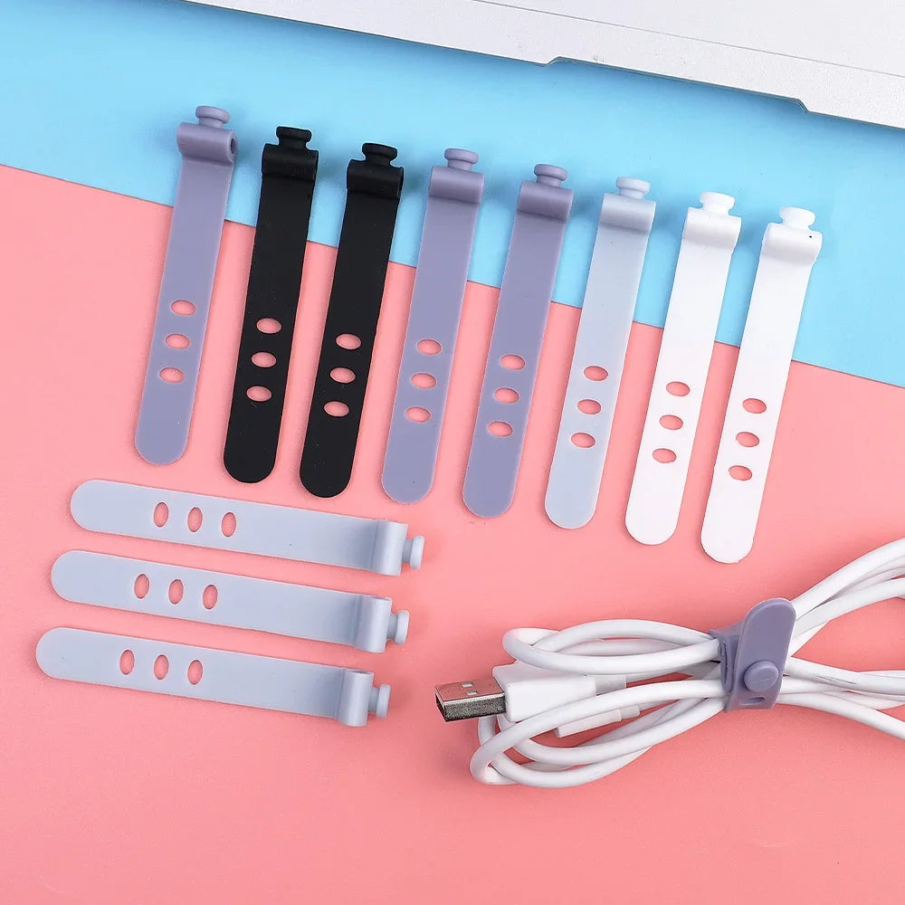 Reutilizável Cable Organizer, fone de ouvido Clip, Carregador Cord Management, 3 Hole Linha Titular Armazenamento, Bobbin Winder Correias, 5pcs