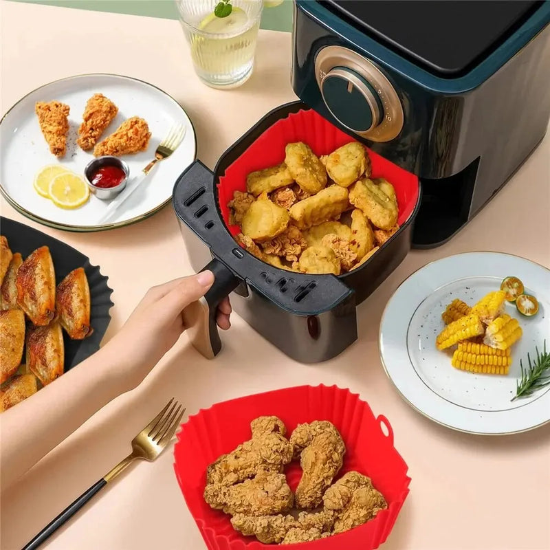 Reusable Silicone Airfryer Pan Liner, Air Fryers Accessories, Oven Baking Tray, Pizza, Fried Chicken Basket, 1Pc 