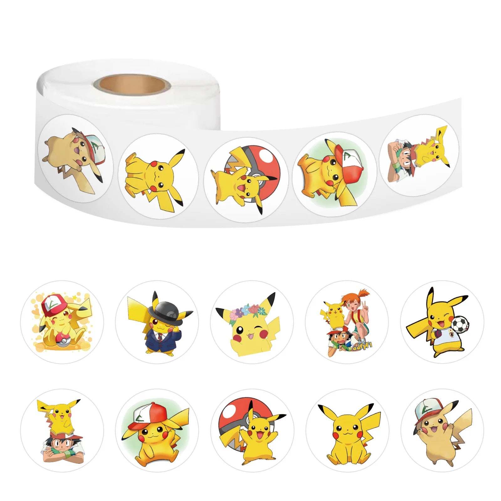 Pegatinas redondas de Pokémon Pikachu para decoración, bonitas pegatinas de dibujos animados, para manualidades, álbumes, diarios y grafitis (500 o 2000 unidades). 