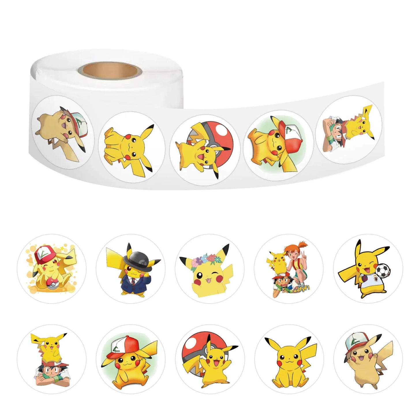 Rodada pokemon pikachu adesivos para decoração, adesivos bonitos dos desenhos animados, diy, diy, diy, álbum, diário, grafite, 500 ou 2000pcs