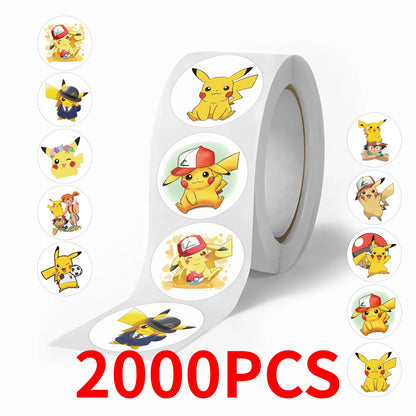 Rodada pokemon pikachu adesivos para decoração, adesivos bonitos dos desenhos animados, diy, diy, diy, álbum, diário, grafite, 500 ou 2000pcs