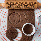 Christmas Rolling Pin with Reindeer Flower Patterns, Wooden Embossed, 3D Cookie Mold, Laser Engraved, DIY Baking Tools, Dough Roller 