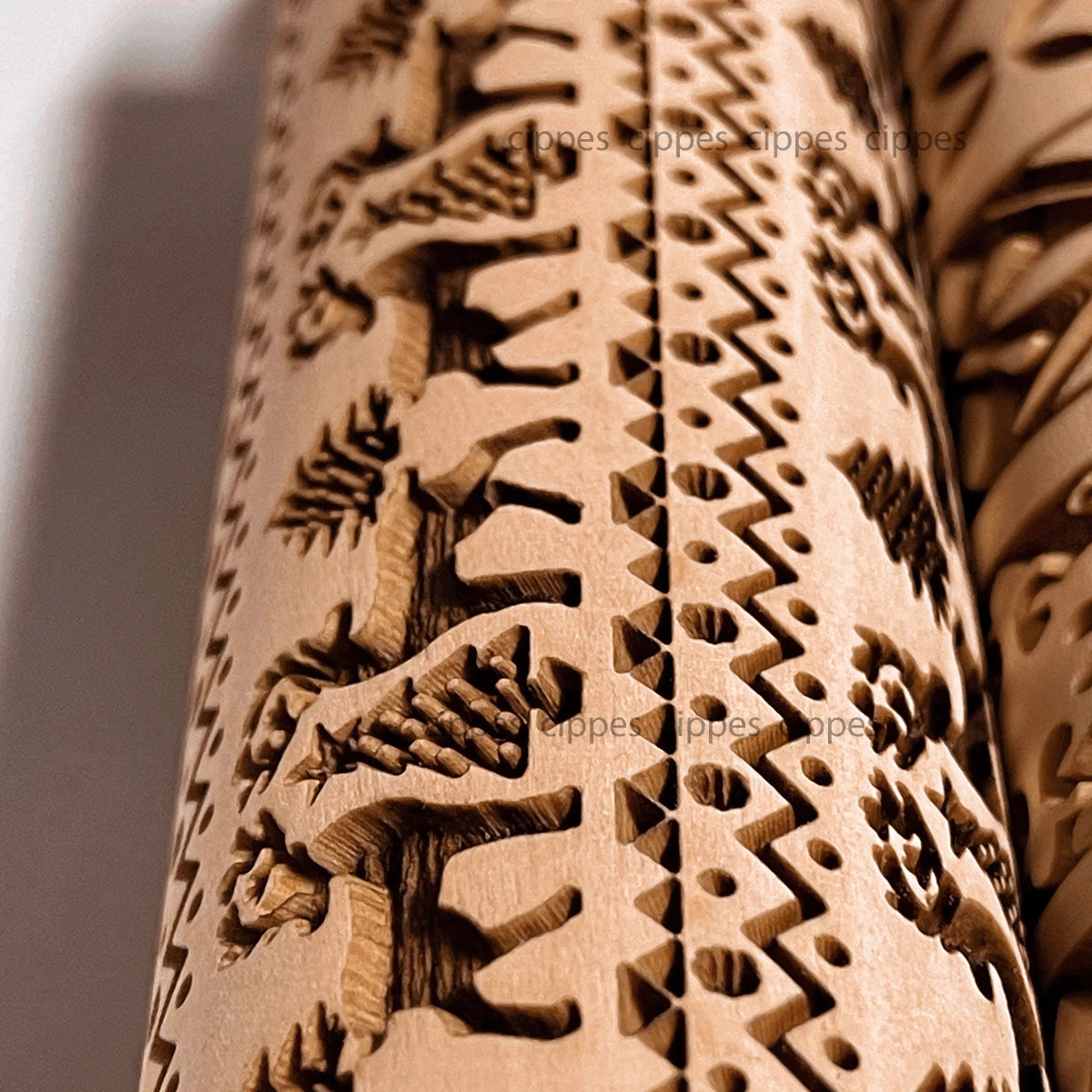 Christmas Rolling Pin with Reindeer Flower Patterns, Wooden Embossed, 3D Cookie Mold, Laser Engraved, DIY Baking Tools, Dough Roller 