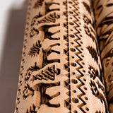 Christmas Rolling Pin with Reindeer Flower Patterns, Wooden Embossed, 3D Cookie Mold, Laser Engraved, DIY Baking Tools, Dough Roller 