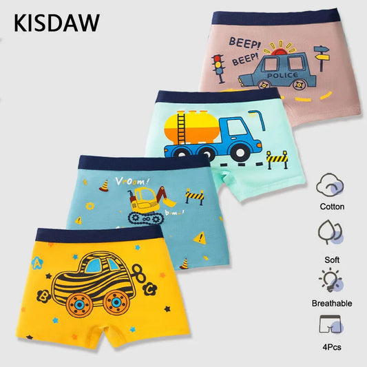 Breathable Cotton Kids Underwear, Cars Pattern Briefs, Cartoon Boy Boxer, Children's Panties, 3-14 Years, 4 pcs per lot 