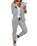 Roupa de duas peças para senhoras, terno com gola entalhada, jaqueta de manga comprida, calça casual elegante roupa de trabalho de escritório, moda, 2023