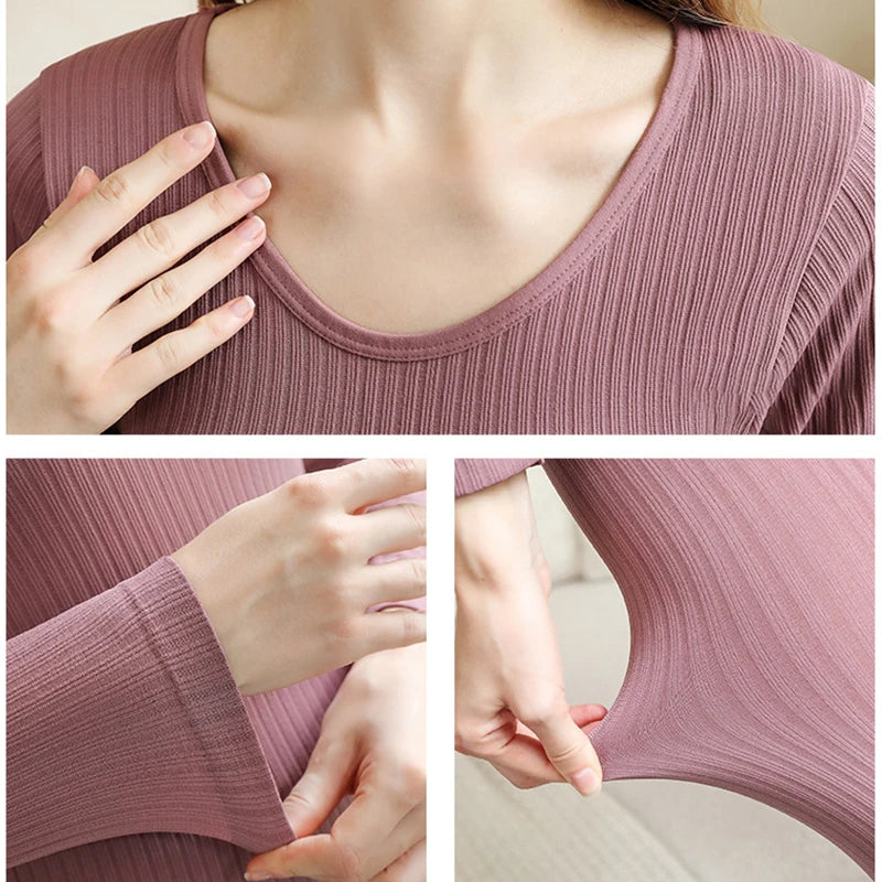 Roupa interior térmica quente para senhoras, Long Johns, conjuntos em forma, gola média feminina, roupas para moldar, íntimas sensuais