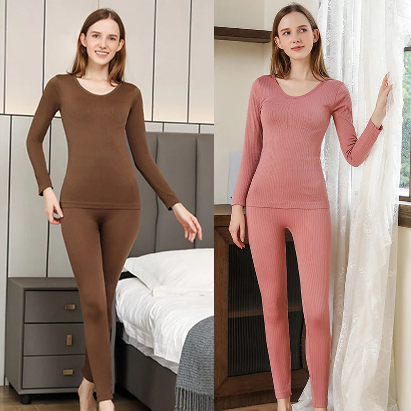 Roupa interior térmica quente para senhoras, Long Johns, conjuntos em forma, gola média feminina, roupas para moldar, íntimas sensuais