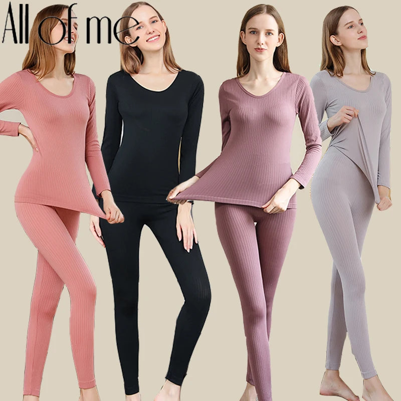 Roupa interior térmica quente para senhoras, Long Johns, conjuntos em forma, gola média feminina, roupas para moldar, íntimas sensuais