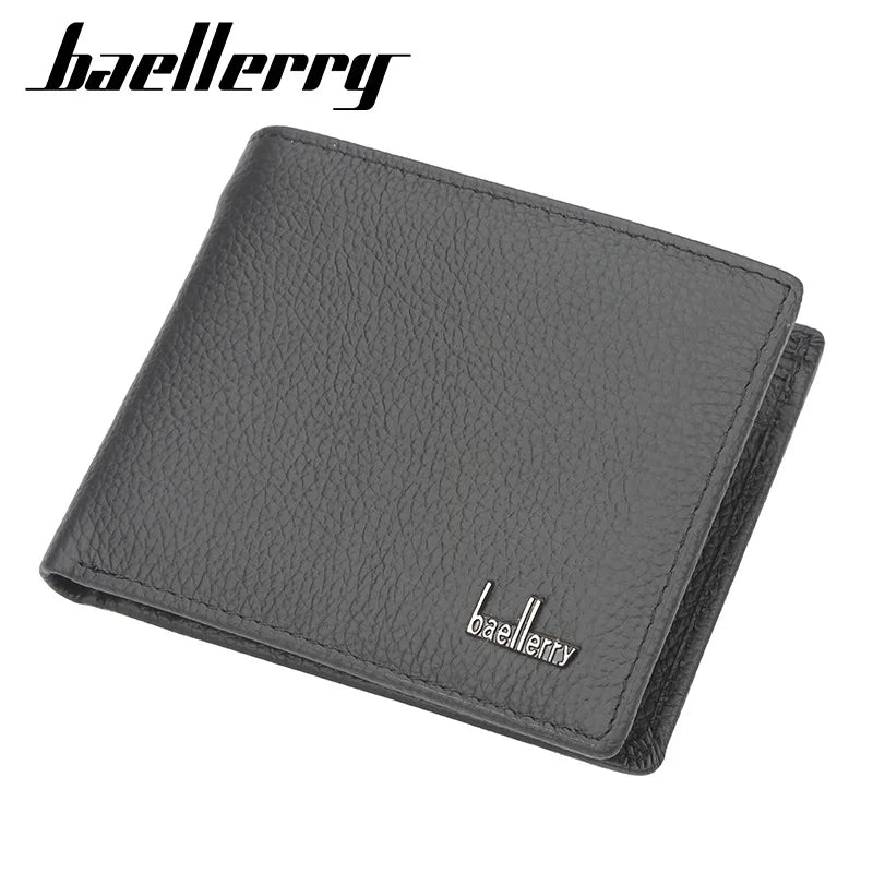 Baellerry Men Genuine Cow Leather Wallet Card Holder Male Purse Short with Coin Pocket Leather Wallets for Men