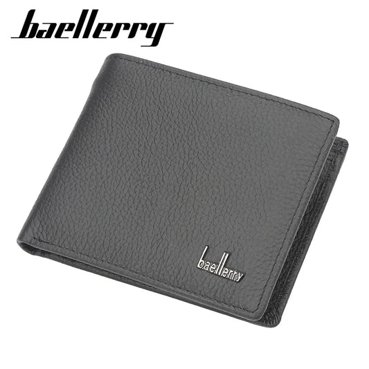 Baellerry Men Genuine Cow Leather Wallet Card Holder Male Purse Short with Coin Pocket Leather Wallets for Men