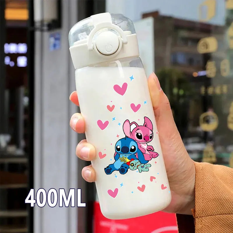 600/400ML Lilo&Stitch Straw Bottles Disney Drinking Office Transparent Portable Anti Drop Children's Water Bottle PC Material
