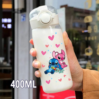 600/400ML Lilo&Stitch Straw Bottles Disney Drinking Office Transparent Portable Anti Drop Children's Water Bottle PC Material