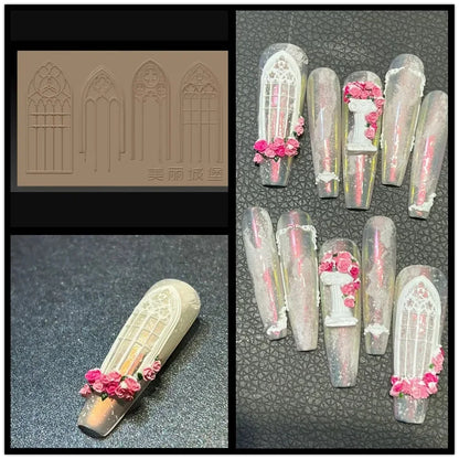 1pc Lattice Window Gothic Chinese Style 3D Acrylic Mold  Nail Art Decorations DIY Design Silicone Nails  Mold