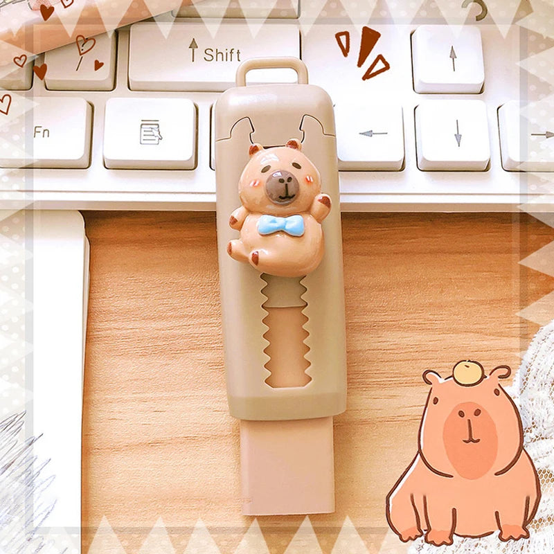 Kawaii Push Pull Capybara Eraser Soft School Supplies Clean Mess Free Stationary Office Student Rubber Eraser For Kids Gift