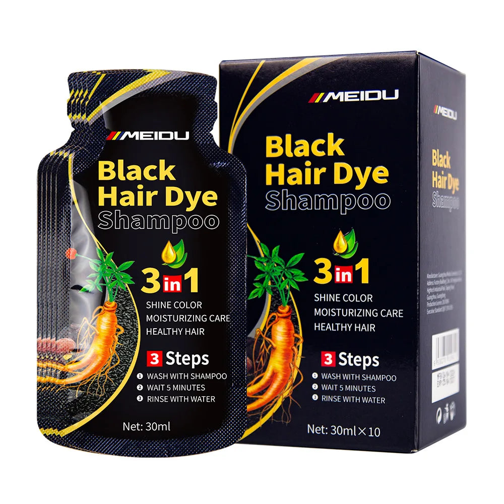 Shampoo de Coloração Capilar 3 em 1 (30ml) – Escurecimento Instantâneo de Cabelos Grisalhos para Preto – Com Polygonum Multiflorum (Cobertura Natural) para Mulheres