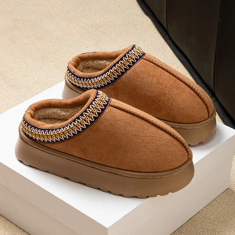 Feslishoet-chinelos antiderrapantes de pelúcia para mulheres, fundo grosso, sapatos interiores quentes, chinelos de interior e exterior, moda, inverno
