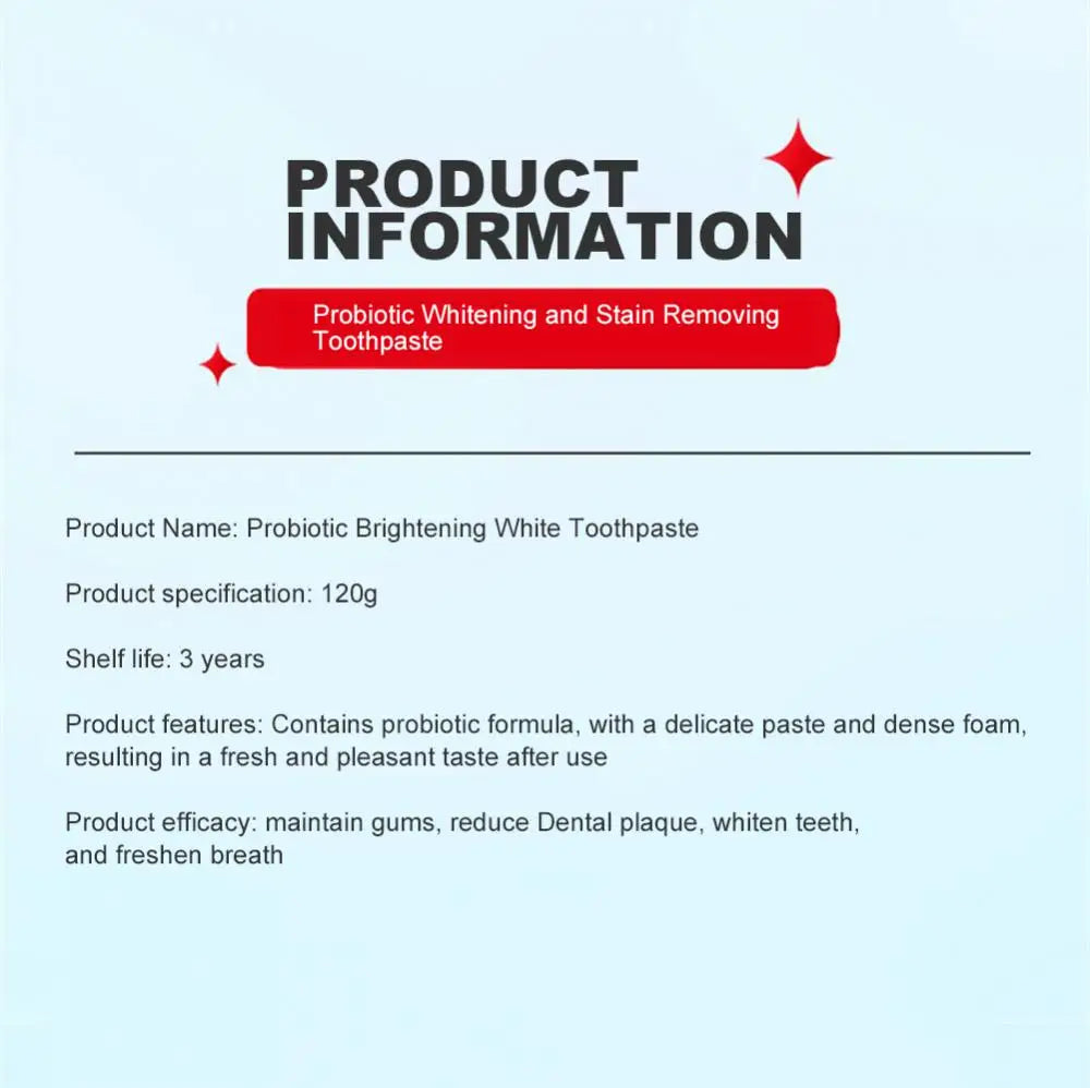 Quick Repair Cavities Caries Probiotic Toothpaste Clean Whiten Remove Yellow Plaque Protect Gum Reduce Tooth Stains Fresh Breath