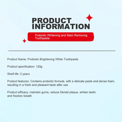 Quick Repair Cavities Caries Probiotic Toothpaste Clean Whiten Remove Yellow Plaque Protect Gum Reduce Tooth Stains Fresh Breath