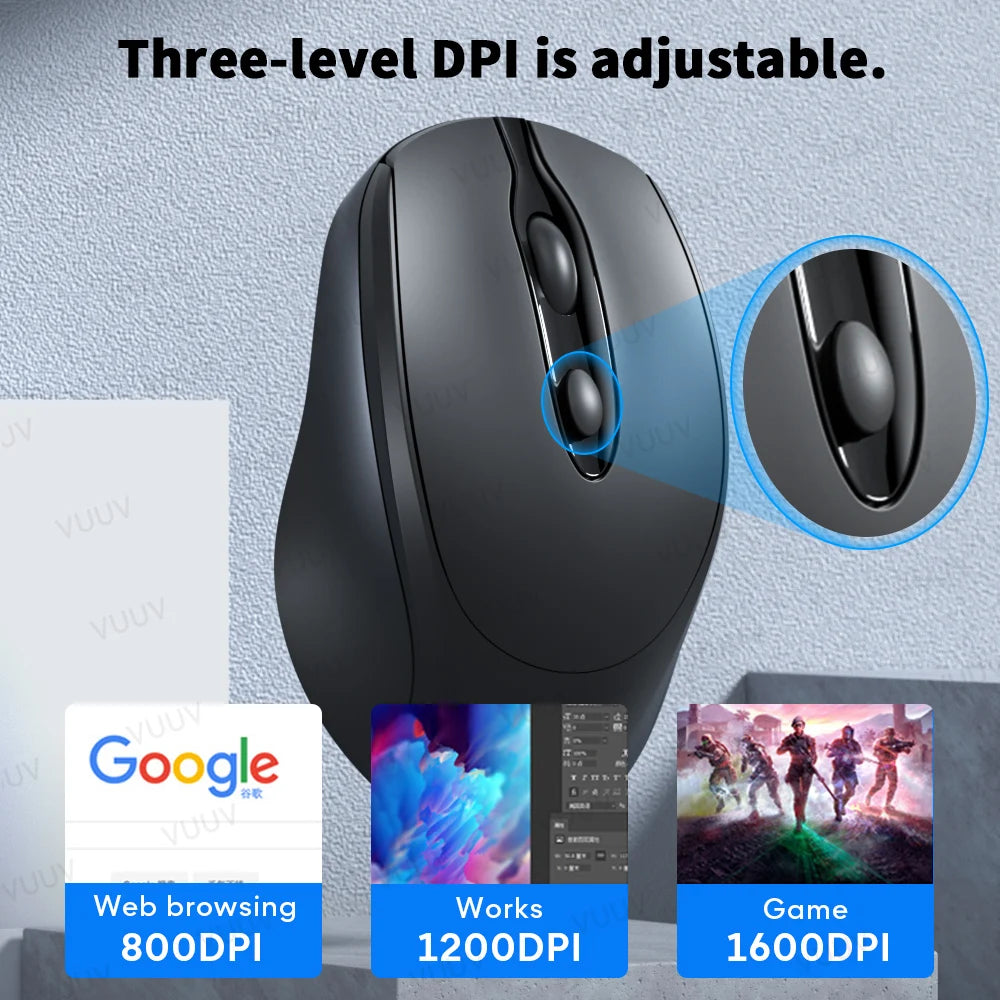 Ergonomic Wireless Bluetooth Mouse 1600DPI for MacBook Tablet Computer Laptop Rechargeable Mouse 2.4GHz USB PC Setup Accessories