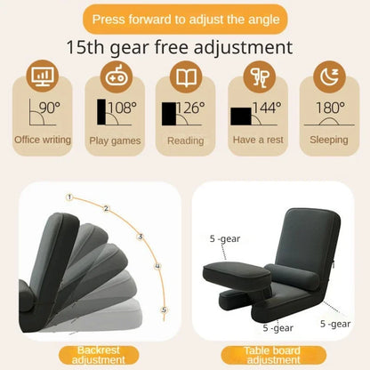 Sofá chaise longue ajustable 4 en 1, sofá cama de suelo, tumbona acolchada plegable de 15 posiciones con almohada.