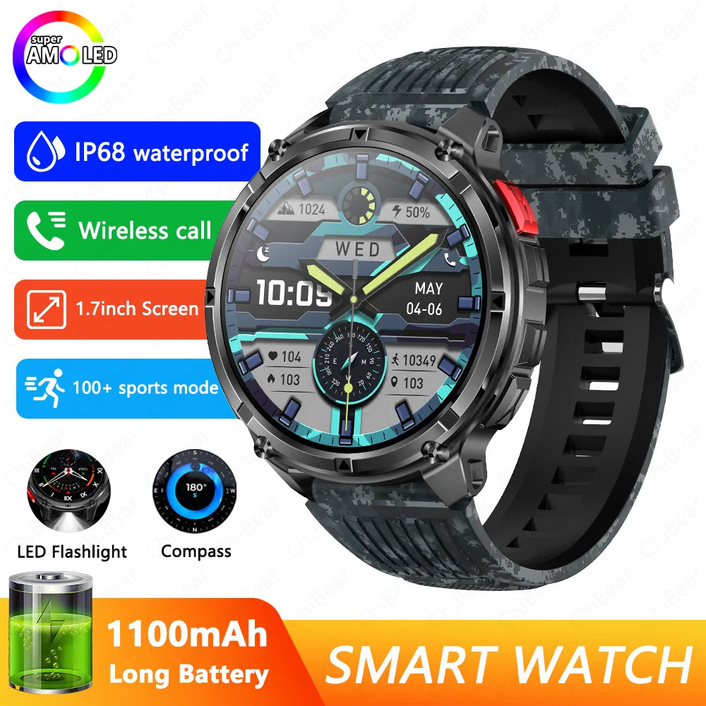 Novo Smartwatch T-Rex3 Pro 2026 – Bateria de 1100mAh, GPS com rastreamento de rota, Resistência à água 5ATM, Monitoramento de esportes e corrida, Bússola, Estilo militar