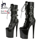 Nightclub Platform Women's Shoes 8 Inch Pole Dancing Pumps 20CM Thin High Heels Mid Tube Boots Design Buckle Sexy Stripper Show