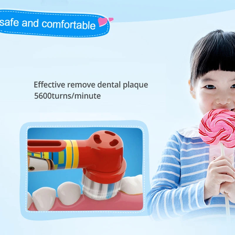 Oral B Electric Toothbrush Children Rotary Clean Soft Bristle 2 Min Timer Waterproof Teeth Brush with Replacement Brush Refill