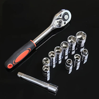 1set Multifunctional Hexagonal Ratchet Wrench Socket Set Suitable For Car Boat Motorcycle And Bicycle Repair Tools Easy To Carry