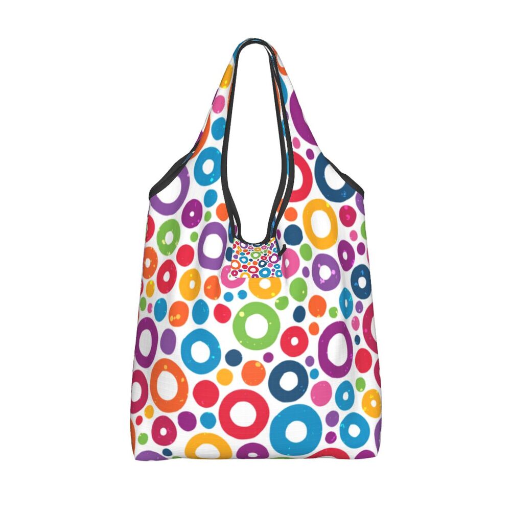 Custom Recycling Classic Black And White Polka Dot Shopping Bag Women Tote Bag Portable Grocery Shopper Bags