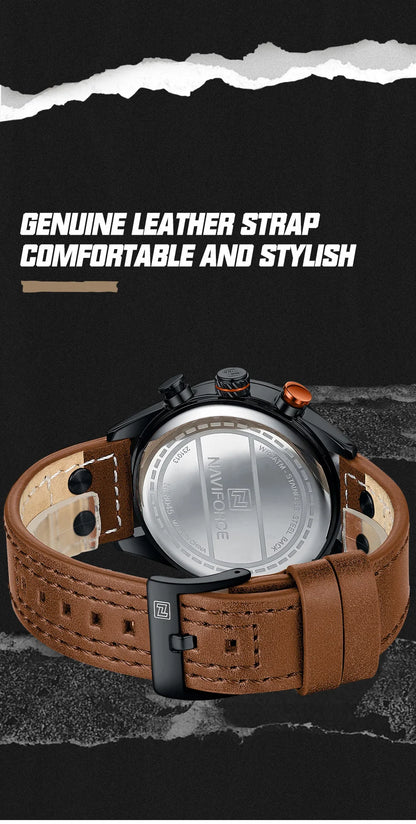 NAVIFORCE Men Casual Watch Fashion Luxury Waterproof Genuine Leather Strap Male Chronograph Quartz WristWatch Relogio Masculino